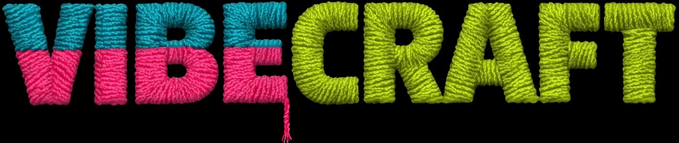 The VibeCraft logo in stitched thread, with one loose end