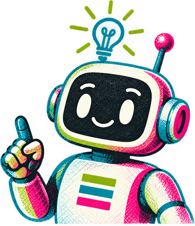Bit, the book's robot helper, holding up one finger